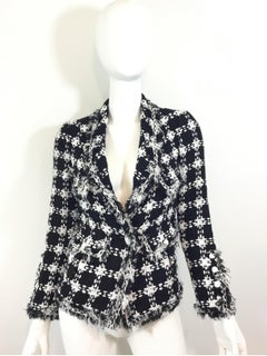 Chanel 07 P Black & White Tweed Jacket with Fringe