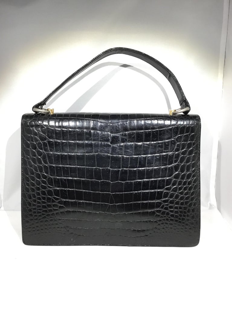 Vintage Gucci 1960’s Black Crocodile Handbag For Sale 2