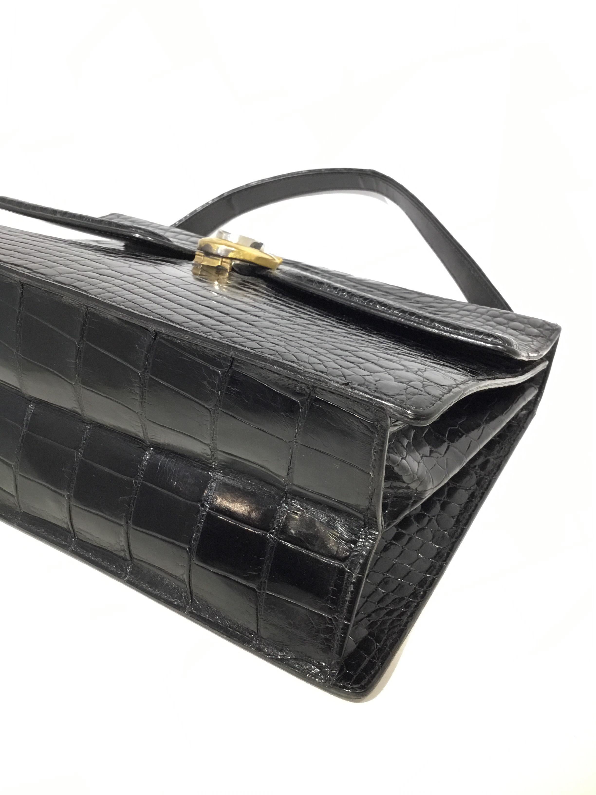 Vintage Gucci 1960’s Black Crocodile Handbag 1