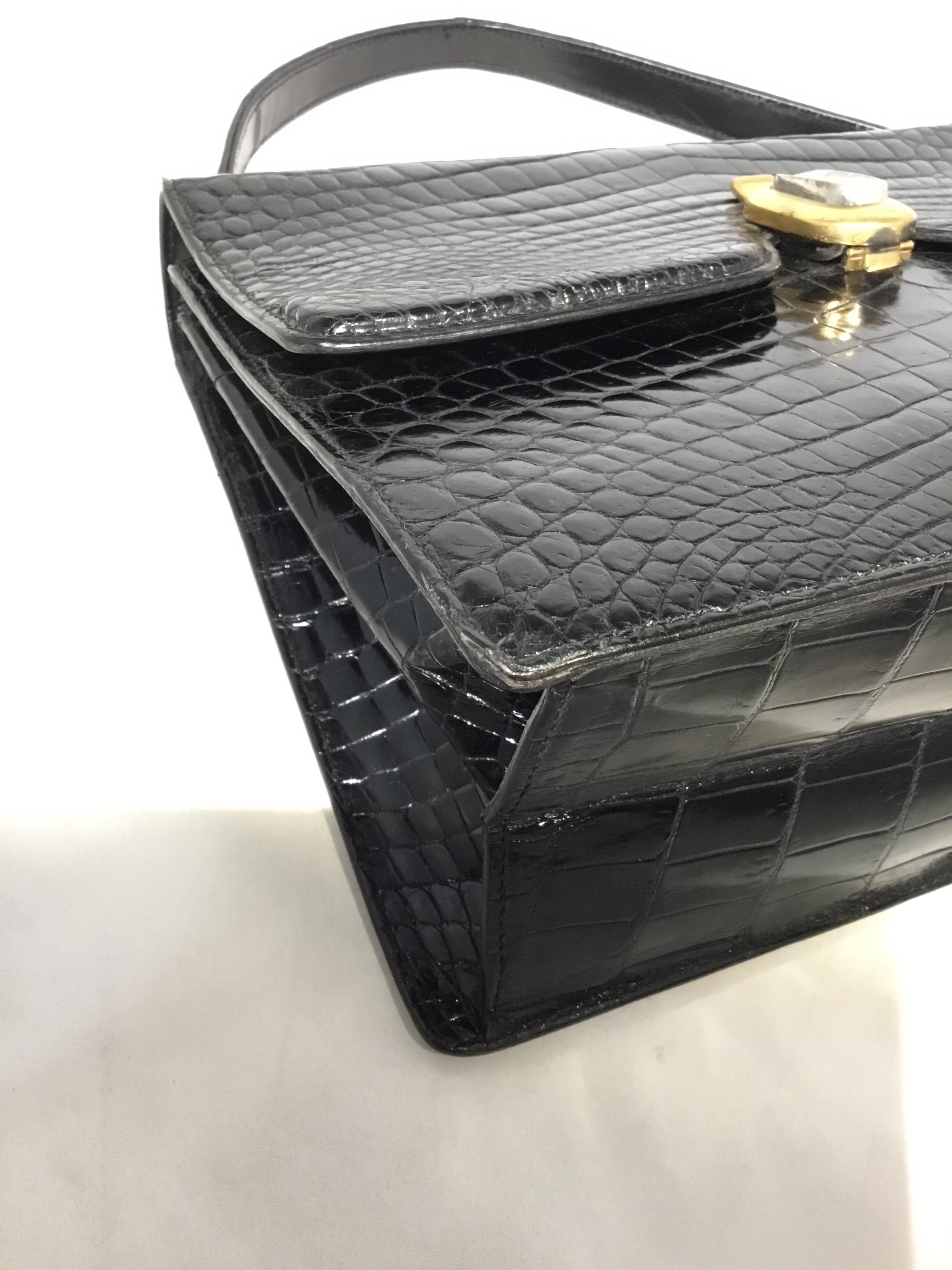Vintage Gucci 1960’s Black Crocodile Handbag 2