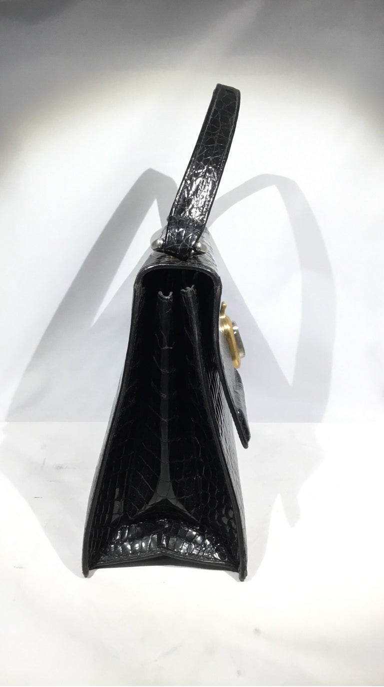 Vintage Gucci 1960’s Black Crocodile Handbag For Sale 1