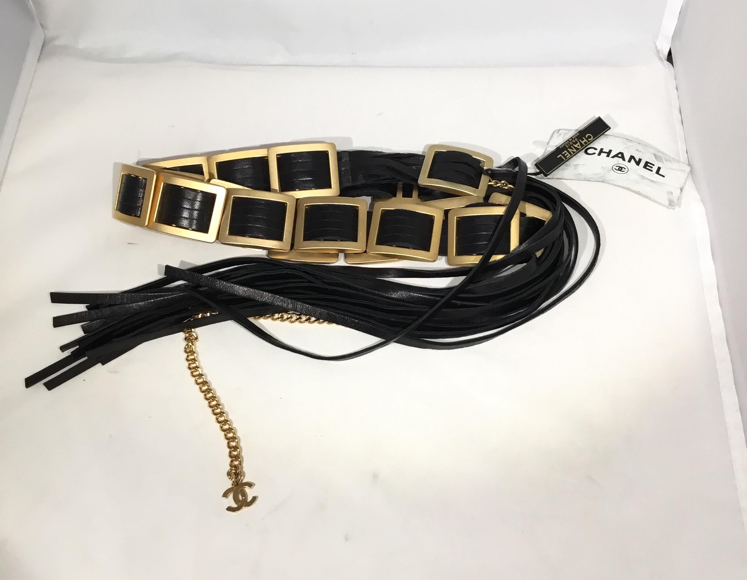 Black Chanel 2001 Cruise Collection Gold Belt with Leather