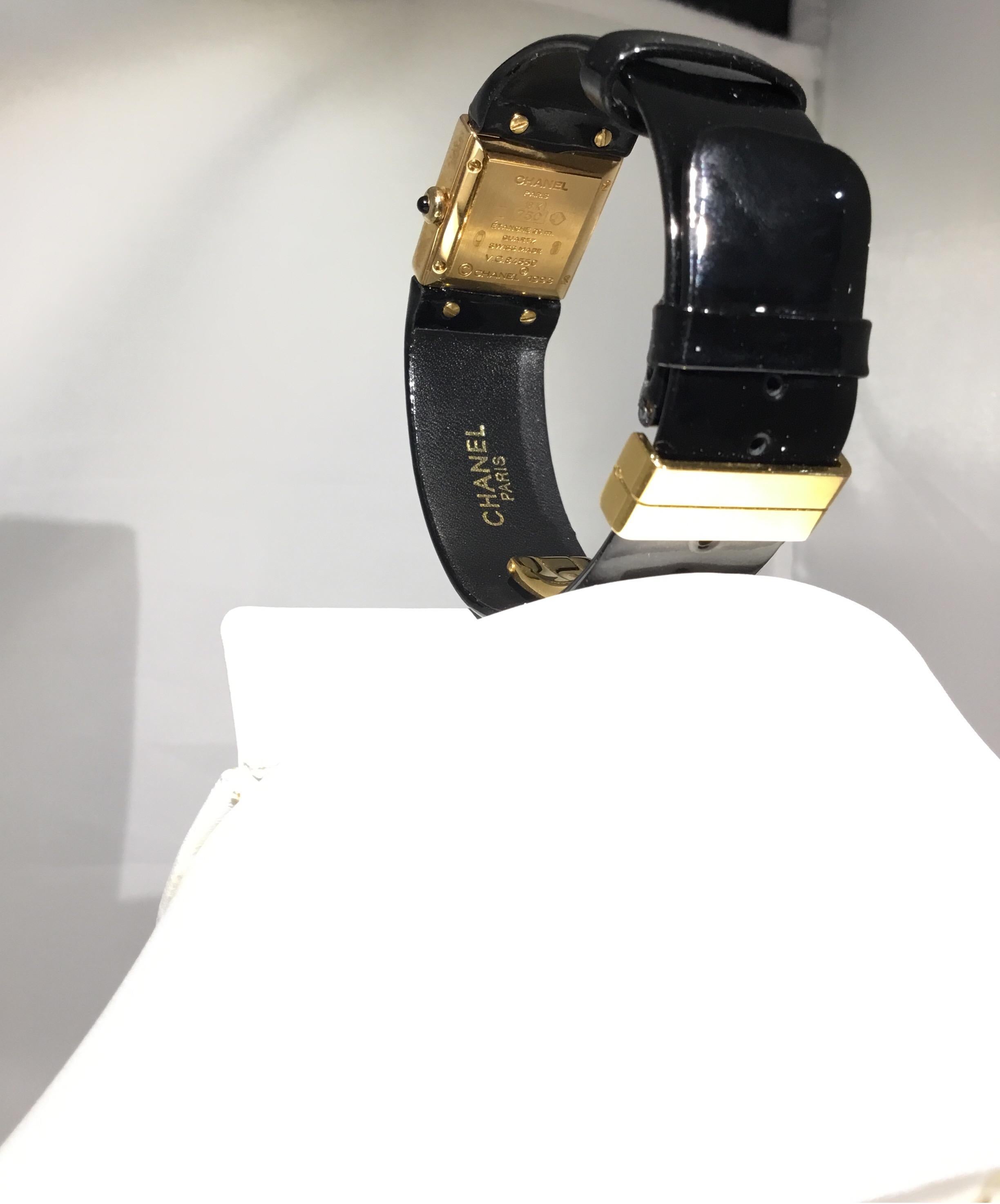 Women's Chanel 18k Gold Matelassé Watch w/ Patent Leather Band