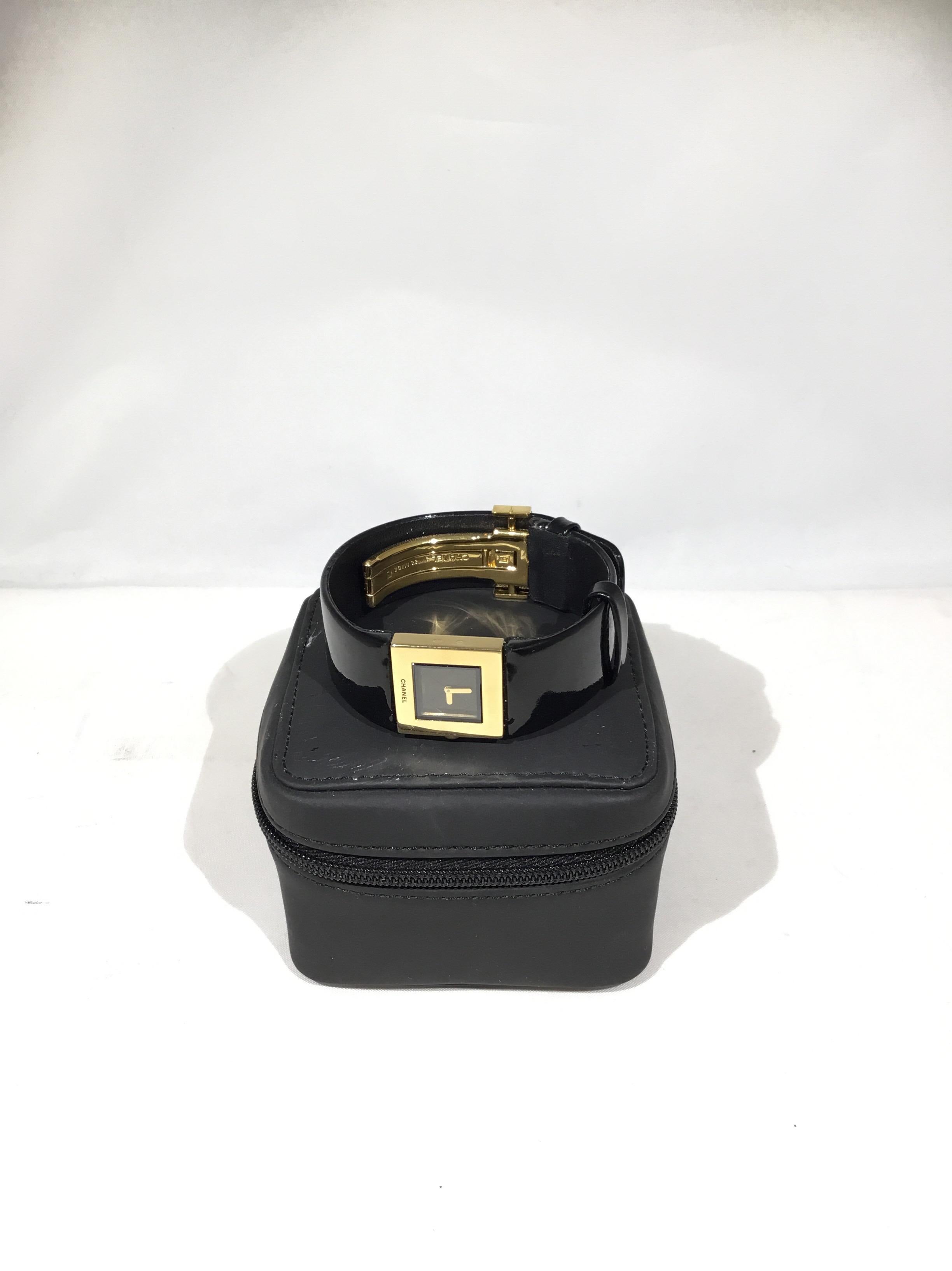 Chanel 18k Gold Matelassé Watch w/ Patent Leather Band 2