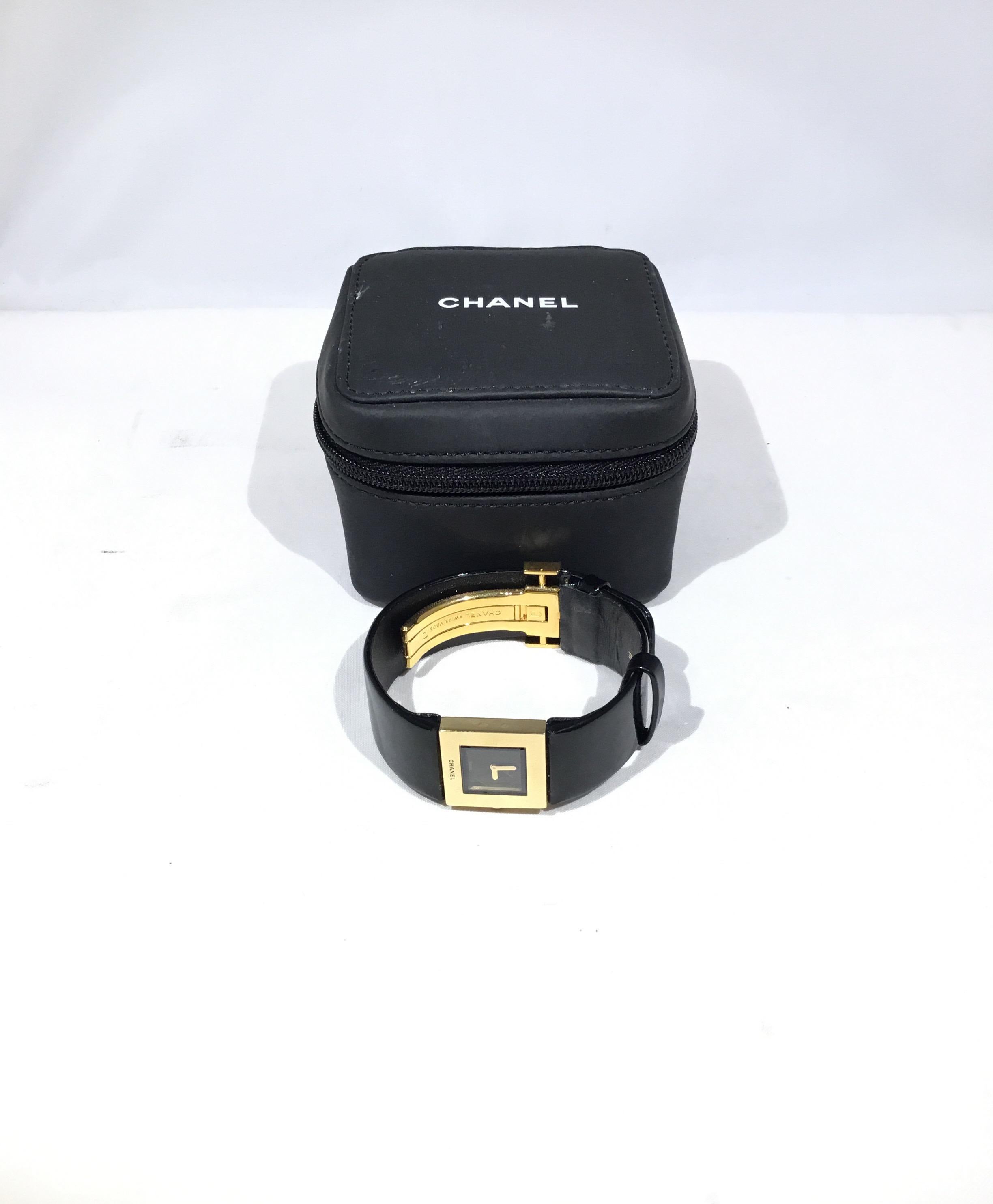 Chanel 18k Gold Matelassé Watch w/ Patent Leather Band 3