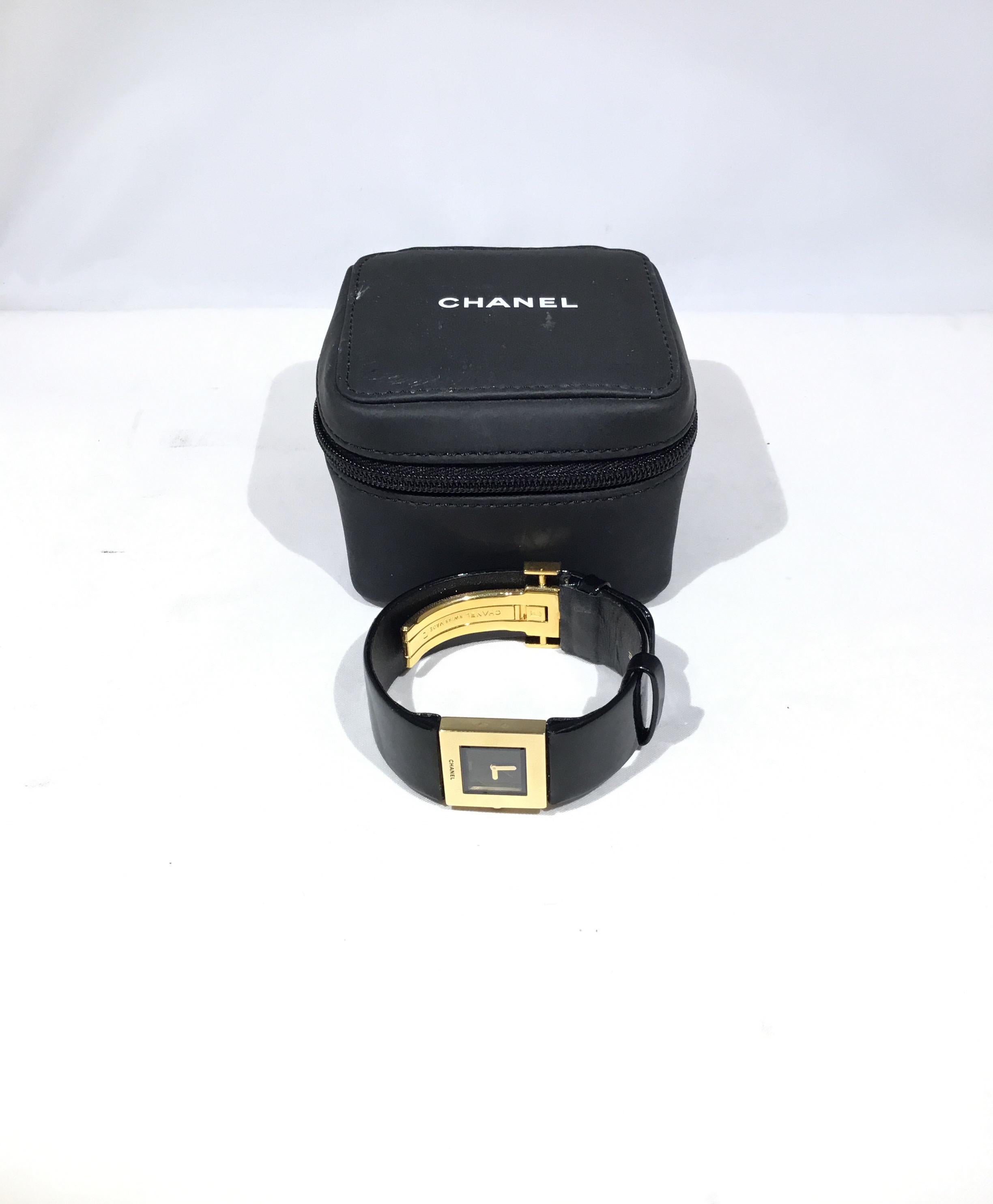 Chanel 18k Gold Matelassé Watch w/ Patent Leather Band 4