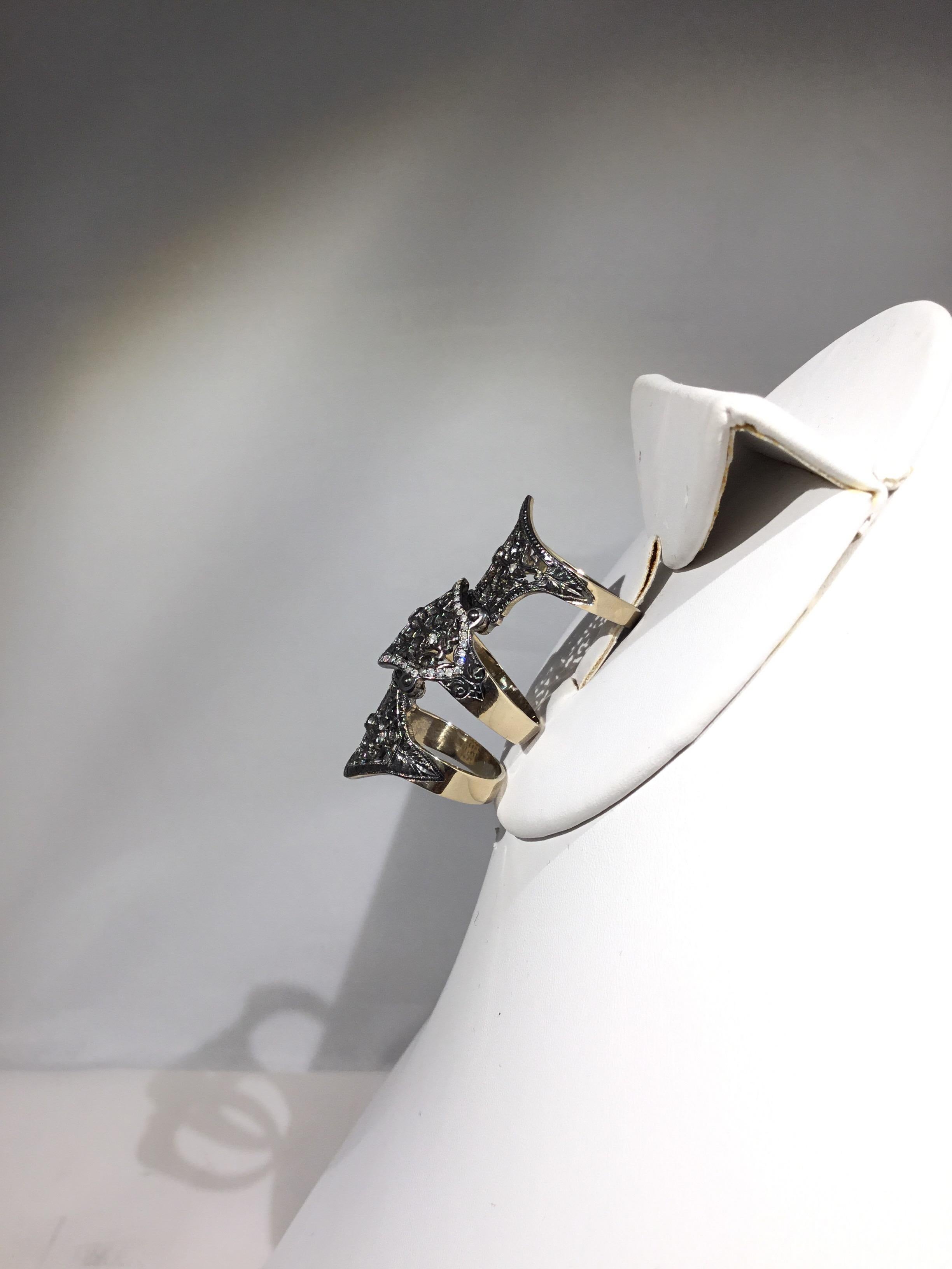 Loree Rodkin 18k Rhodium White Gold Shield Ring with Diamonds 2