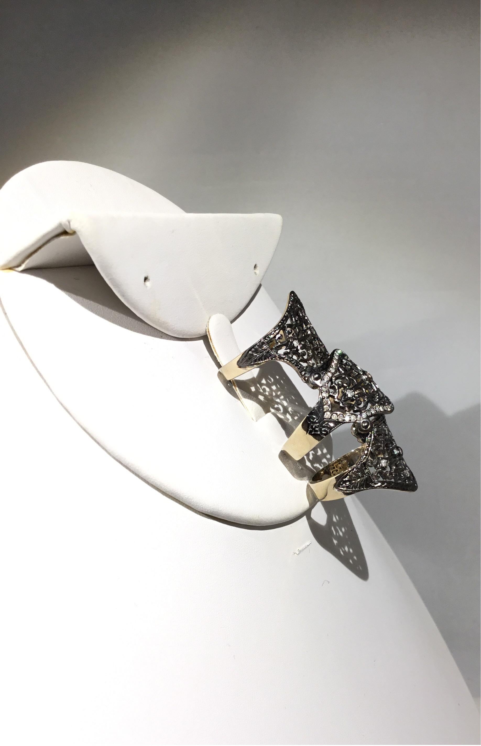 Loree Rodkin 18k Rhodium White Gold Shield Ring with Diamonds 1