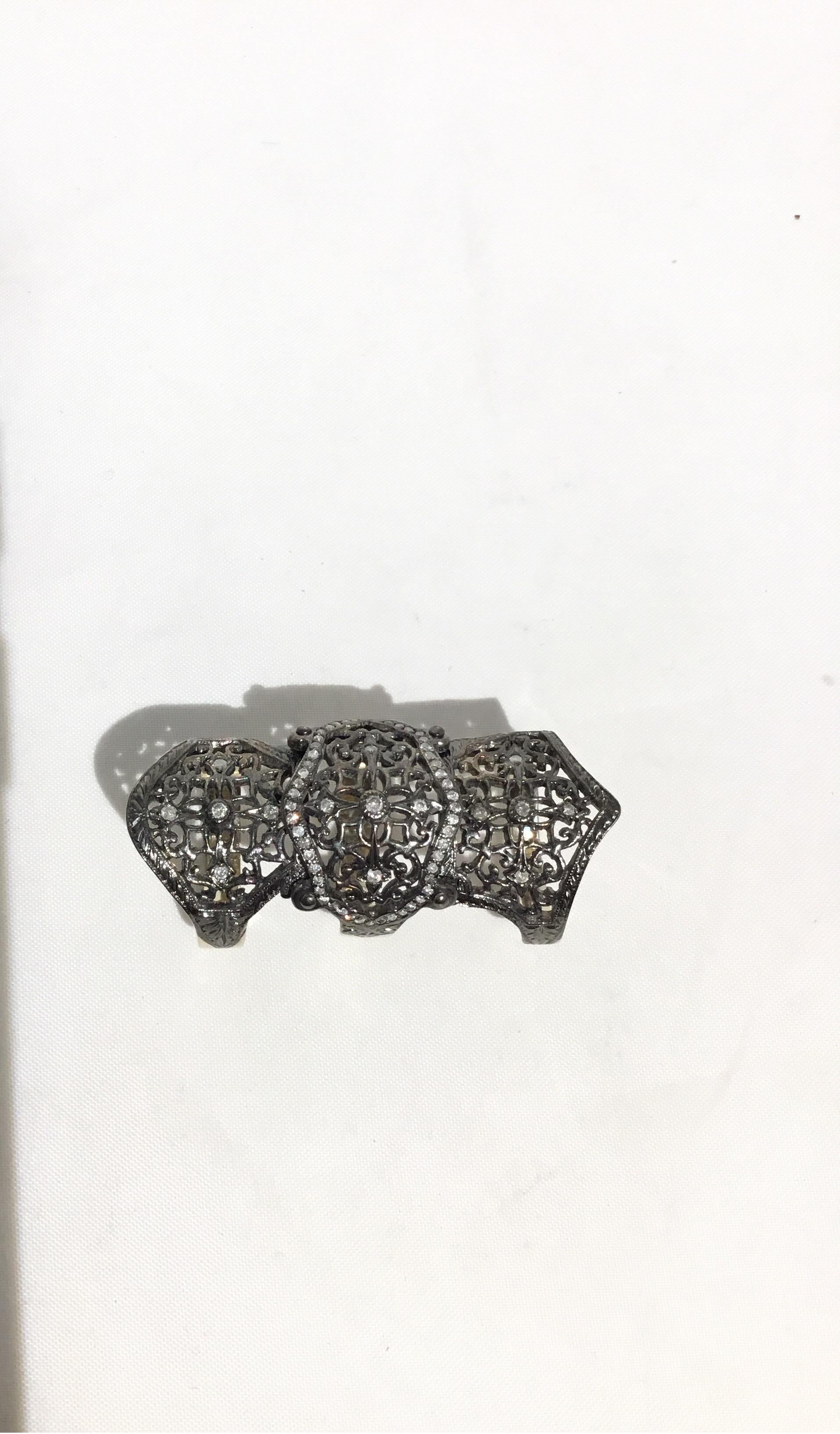Loree Rodkin 18k Rhodium White Gold Shield Ring with Diamonds 6