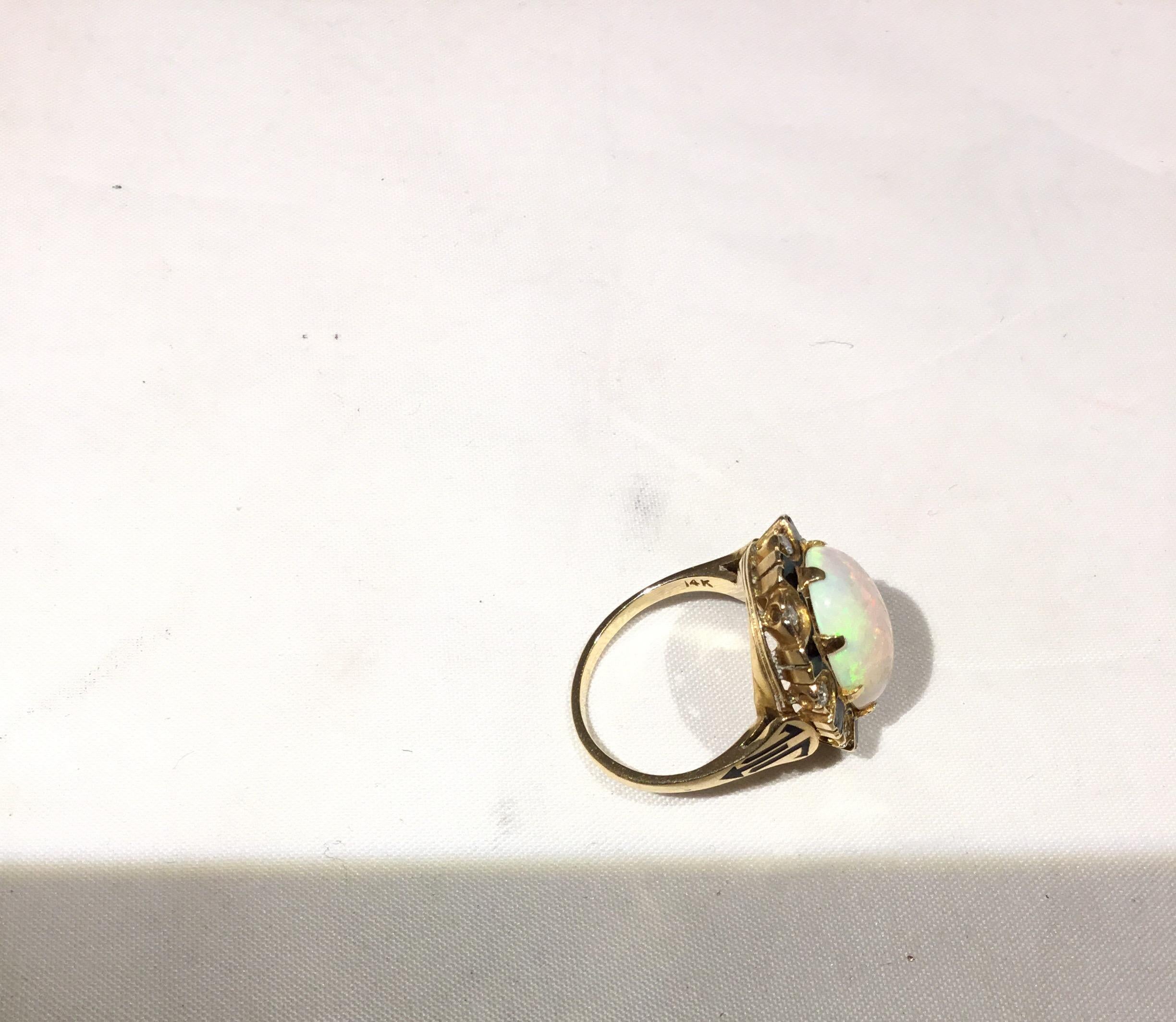 Opal 14k Gold Ring with Diamonds & Sapphire circa 1920 4