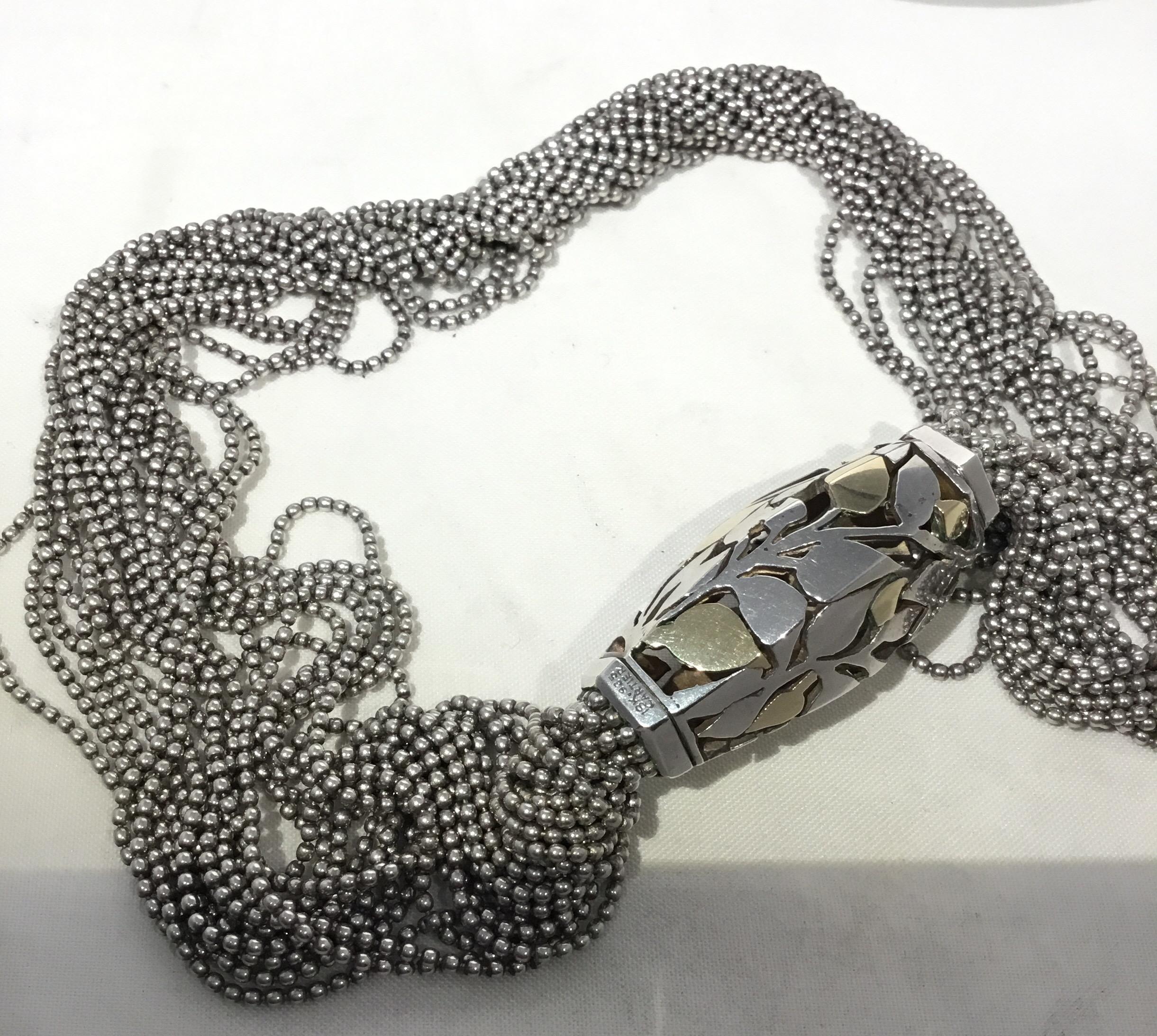 Cartier 18k Gold and Sterling Silver Multi-strand Bead Necklace In Excellent Condition In Carmel, CA