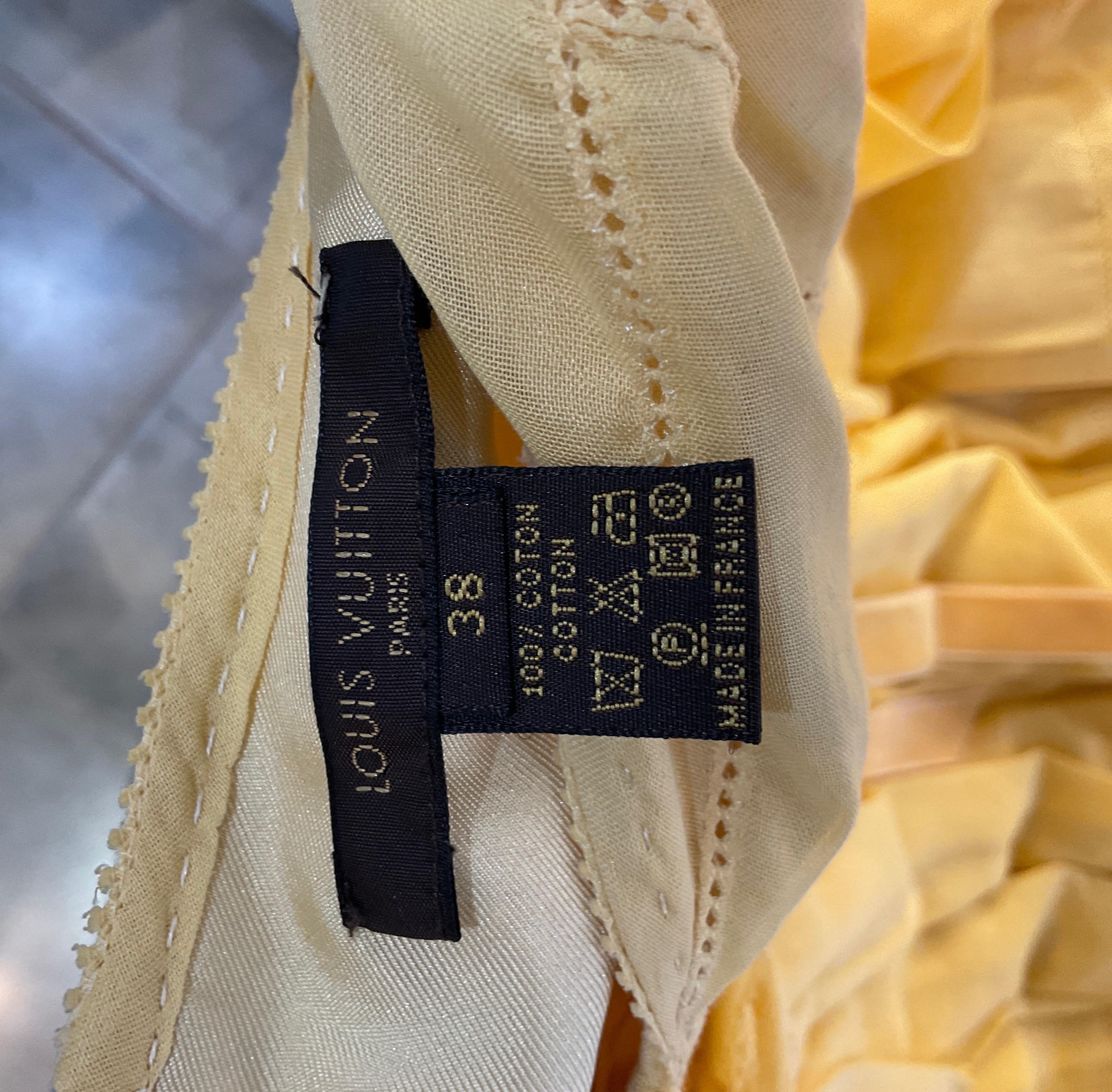 Louis Vuitton Yellow Cotton White Lace Babydoll Dress Vintage Y2K 3