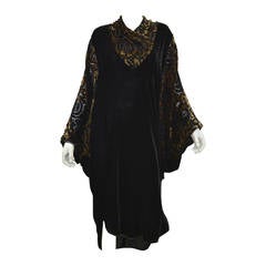 Janice Wainwright London Black Velvet Dress Caftan Bronze Burnout Design