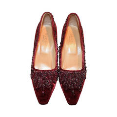 Gucci Tom Ford Era 1990s Maroon Pumps Crushed Velvet Garnet Stone Heels