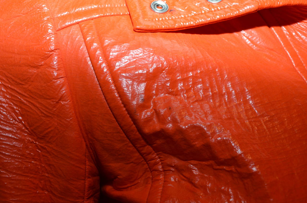 Women's 1960s Courreges Vintage Summer Orange Vinyl Snap Button Jacket