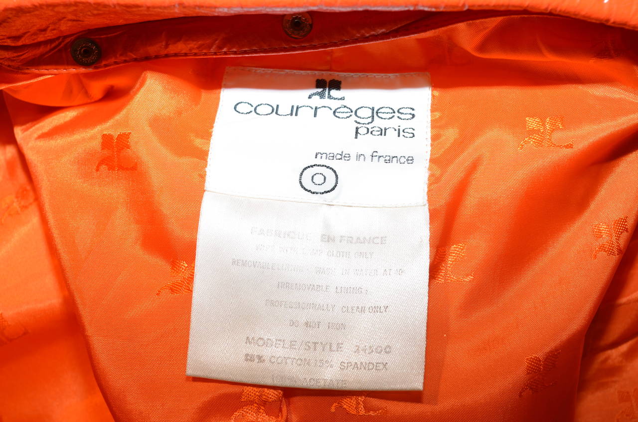 Women's 1960s Courreges Vintage Summer Orange Vinyl Snap Button Jacket