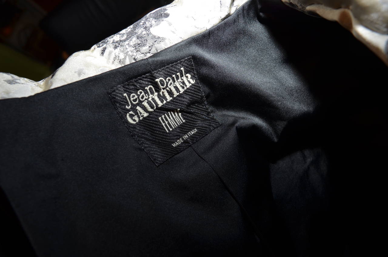 Jean Paul Gaultier Cherub Print Metallic Silver Sequin Collar Grey Blazer Jacket 2