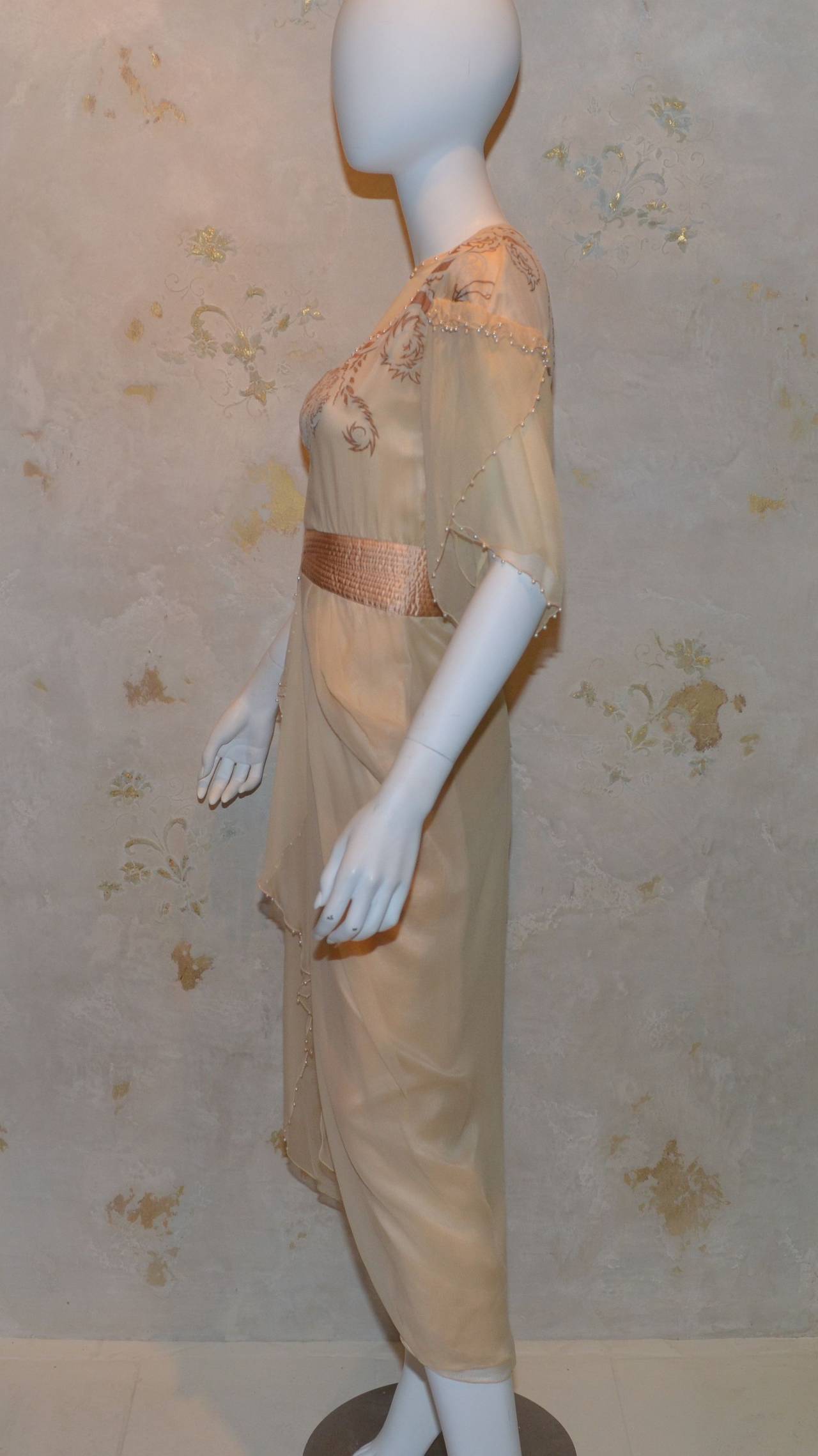 Brown Zandra Rhodes Painted Chiffon Gown