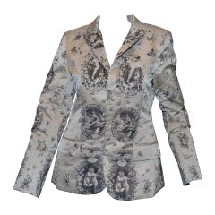 Jean Paul Gaultier Cherub Print Metallic Silver Sequin Collar Grey Blazer Jacket