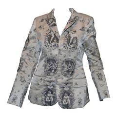 Jean Paul Gaultier Cherub Print Metallic Silver Sequin Collar Grey Blazer Jacket 11