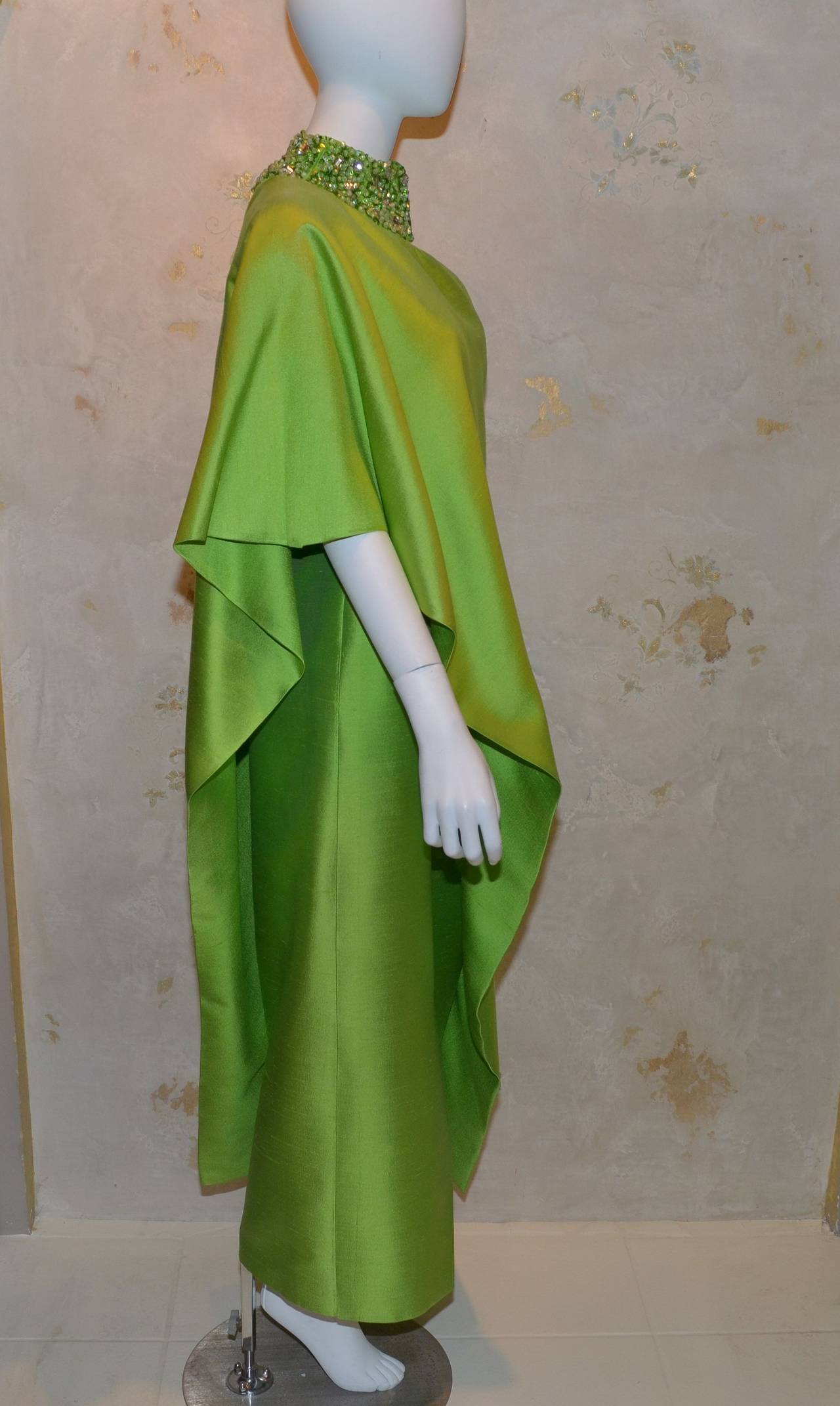 Green 1960s Clifton Wilhide Silk Shantung One Shoulder Gown