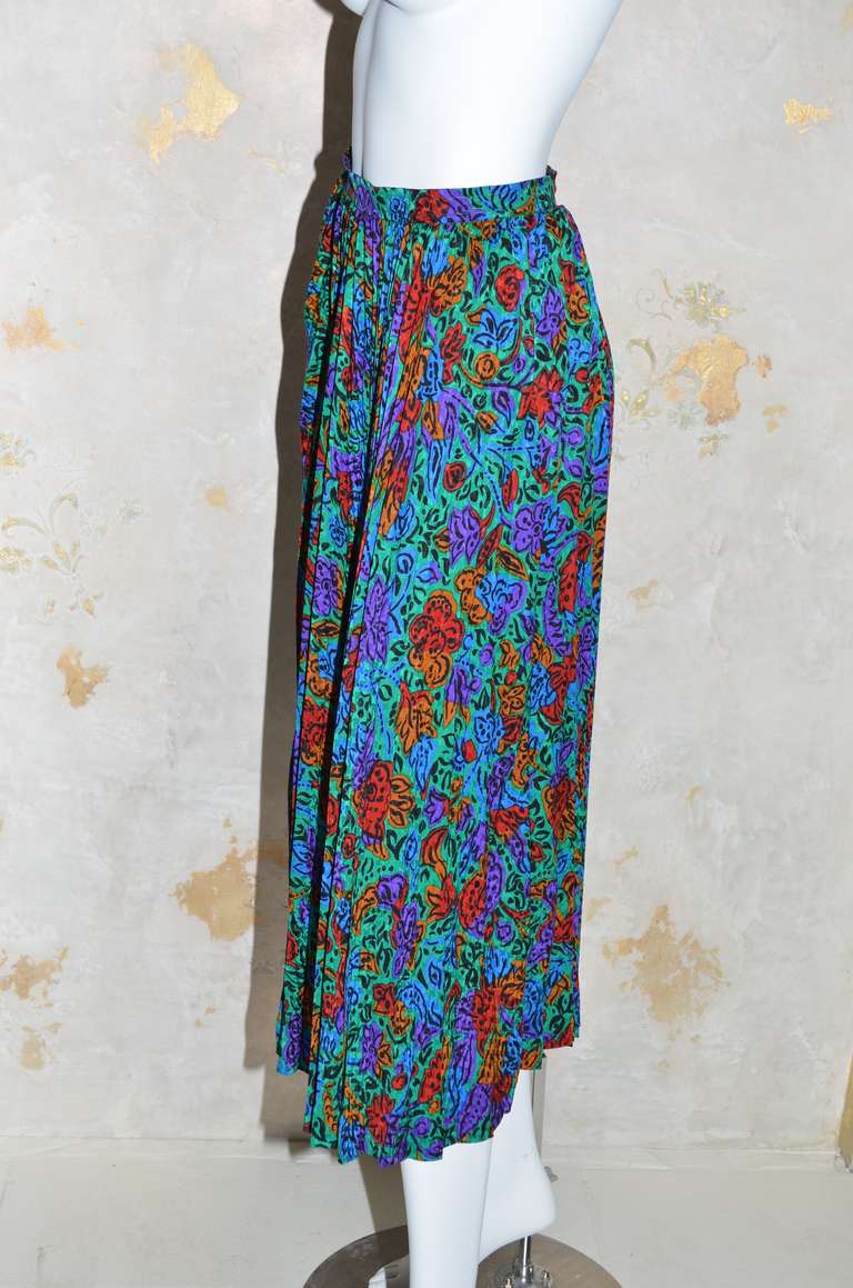 Yves Saint Laurent Vintage YSL Pleated Floral Skirt In Excellent Condition In Carmel, CA