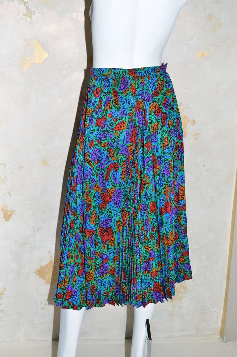 Blue Yves Saint Laurent Vintage YSL Pleated Floral Skirt