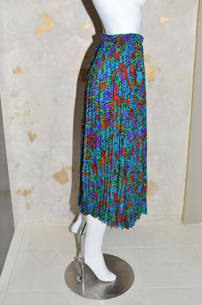 Yves Saint Laurent Vintage 1970's YSL Pleated Silk Floral Skirt