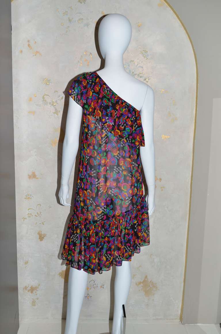 Yves Saint Laurent Vintage YSL Chiffon Floral Dress In Excellent Condition In Carmel, CA