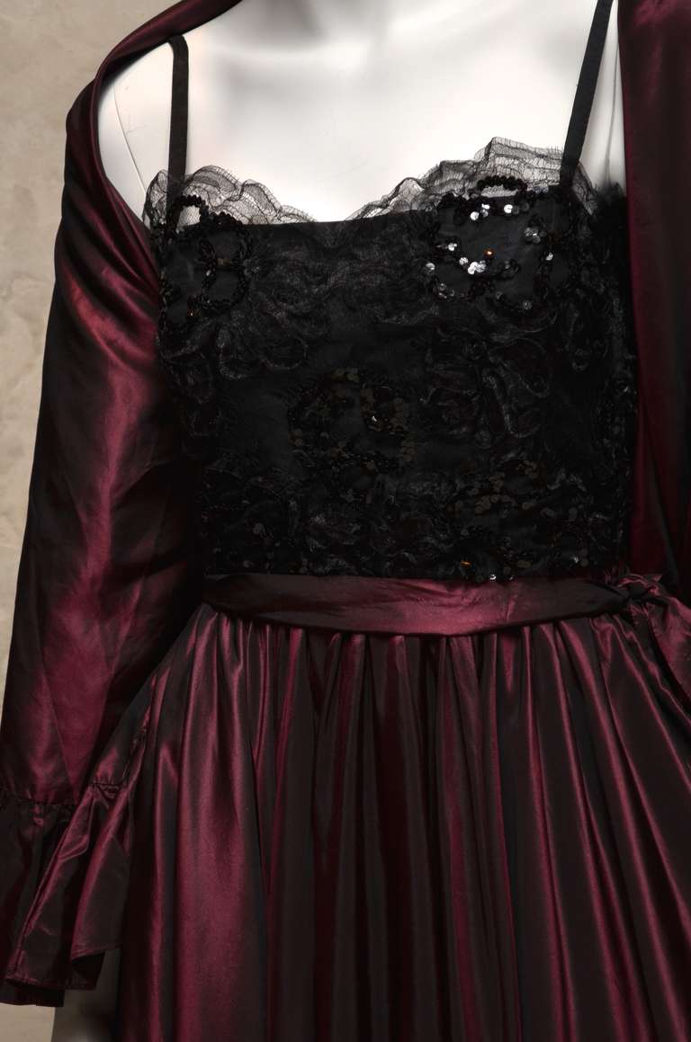 Black Yves Saint Laurent Vintage YSL Taffeta and Lace Gown