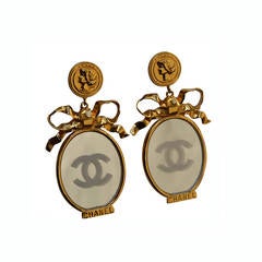 Retro Chanel Couture Huge Etched Mirror Earrings