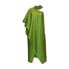1960s Clifton Wilhide Silk Shantung One Shoulder Gown