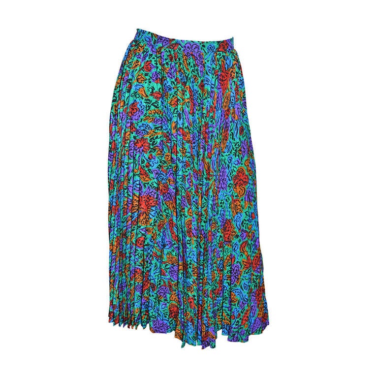 Yves Saint Laurent Vintage YSL Pleated Floral Skirt at 1stdibs