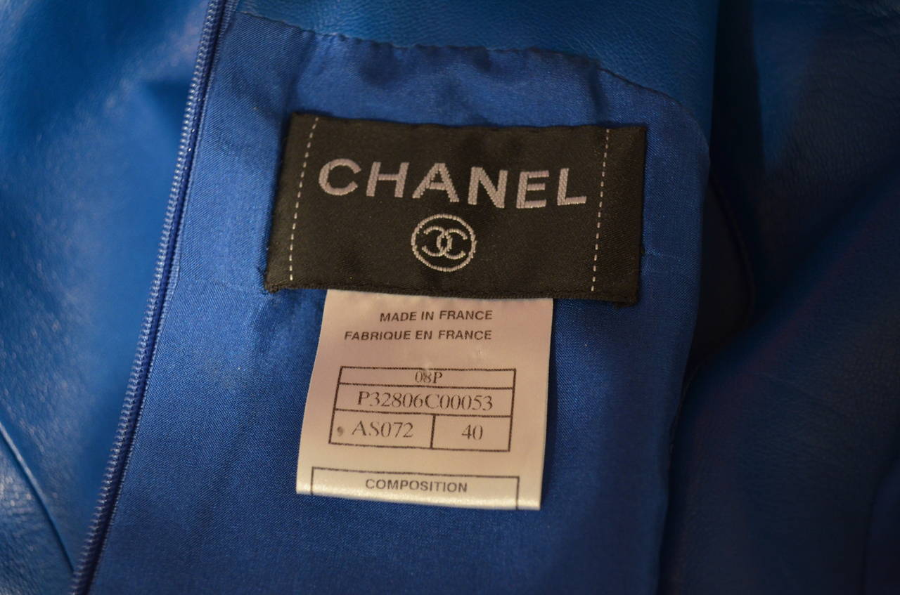Chanel 08P Blue Lambskin Leather Sleeveless Dress 40 1