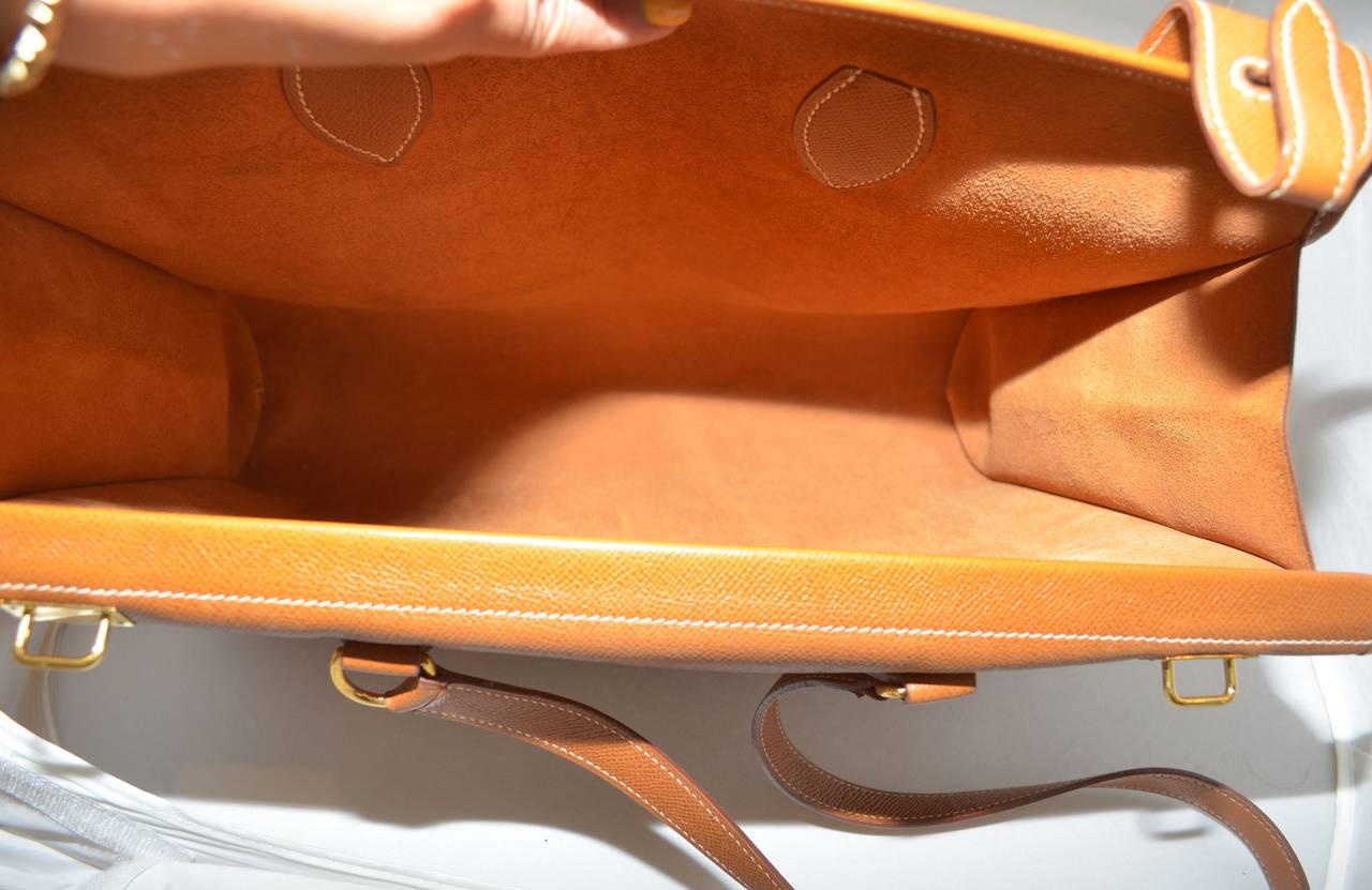 RARE Hermes Gold Taurillon Clemence Leather Tote Briefcase Shoulder Bag 2