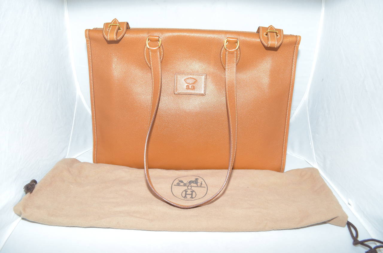 RARE Hermes Gold Taurillon Clemence Leather Tote Briefcase Shoulder Bag 4