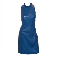 Chanel 08P Blue Lambskin Leather Sleeveless Dress 40