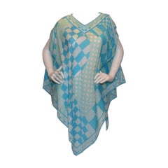 Emilio Pucci Vintage Blue Geometric Print Poncho