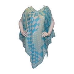 Emilio Pucci Vintage Blue Geometric Print Poncho 1