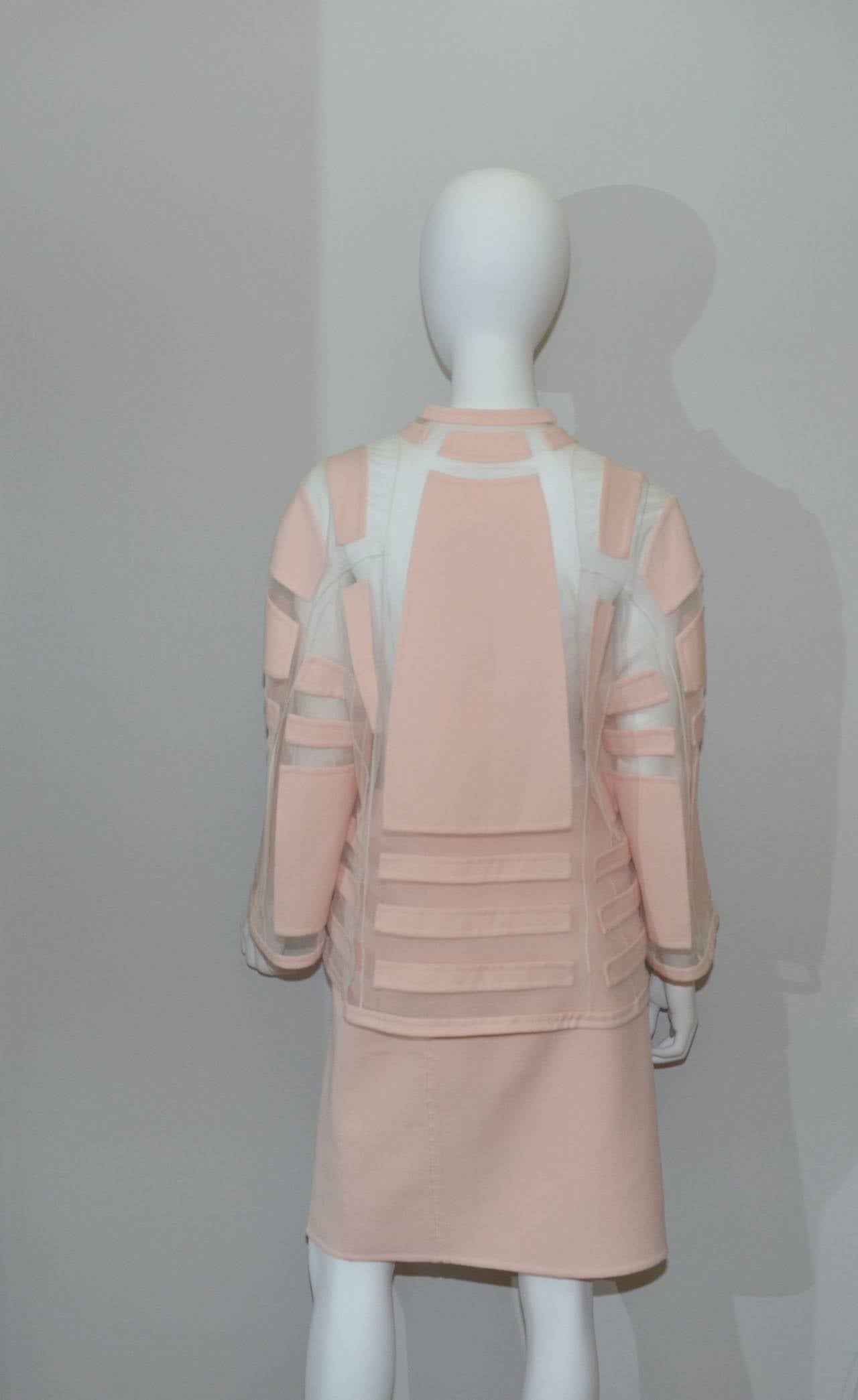 Beige Chado Ralph Rucci Pale Pink Jacket Skirt Suit Set