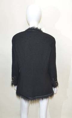 Chanel Black Boucle Jacket Faux Fur Trim