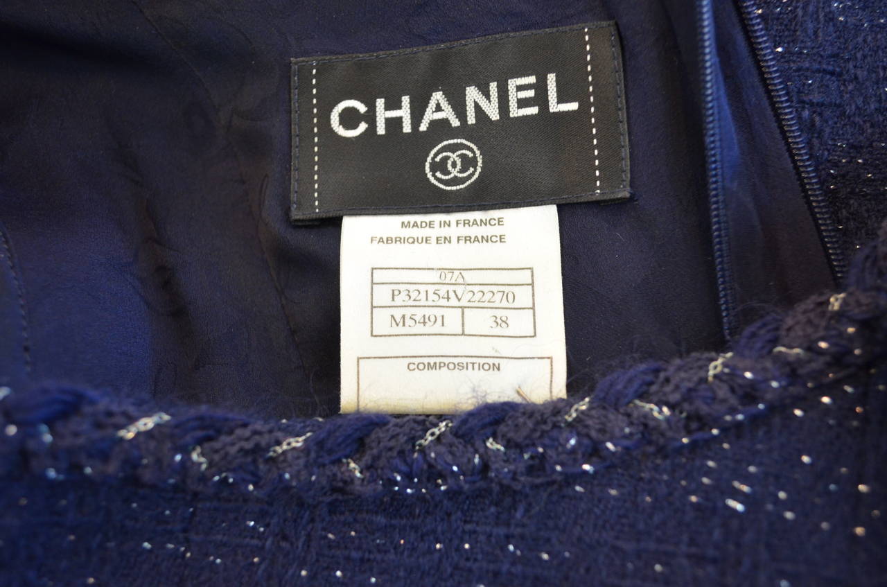 Women's Chanel 07A Fall RTW Navy Metallic Tweed Chain Dress