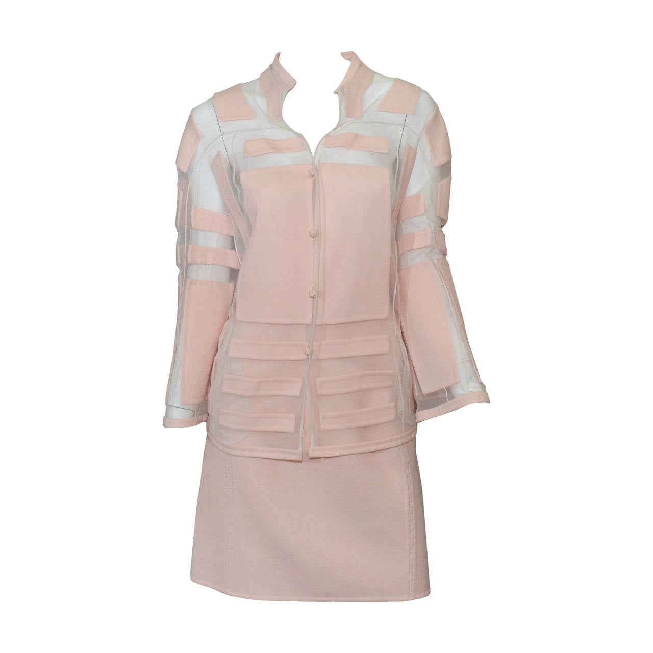 Chado Ralph Rucci Pale Pink Jacket Skirt Suit Set