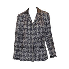 Chanel Houndstooth Jacket Leather Trim