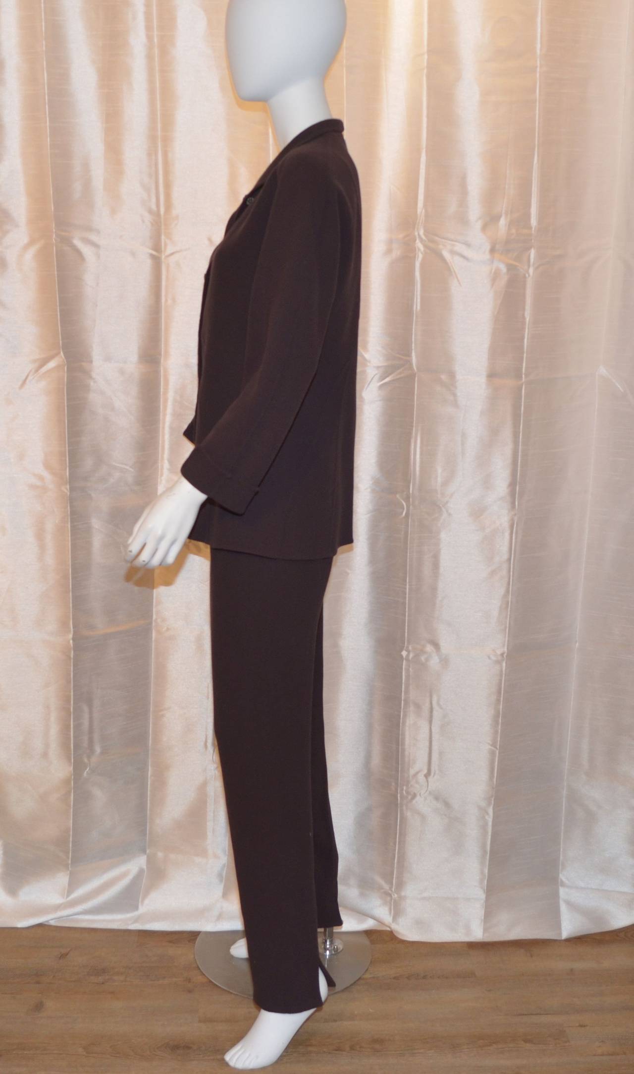 Chado Ralph Rucci Brown Wool Pant Suit In Excellent Condition In Carmel, CA