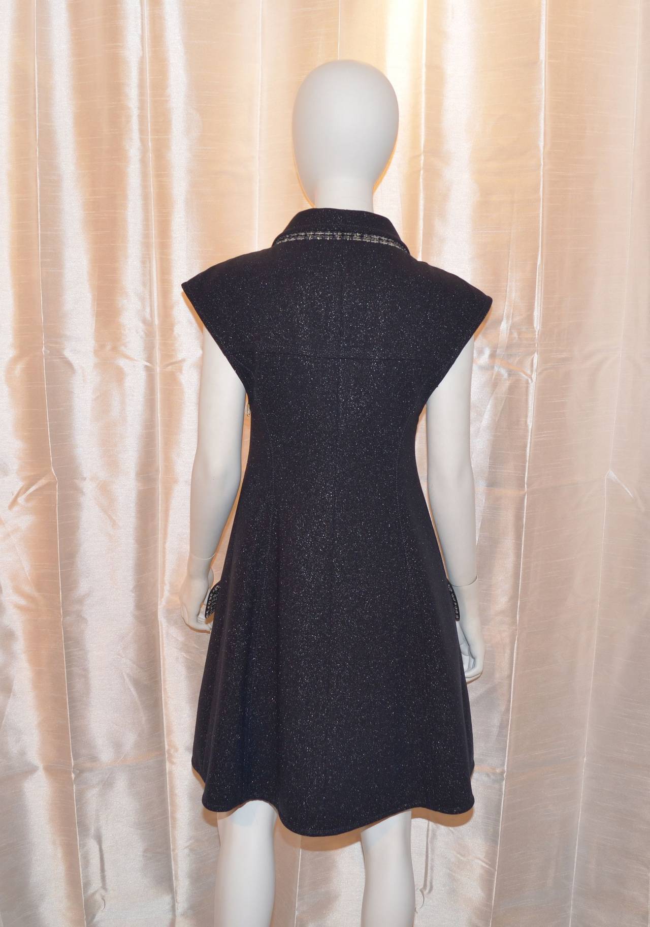 Black Chanel 2012 RTW Metallic Tweed Sleeveless Coat