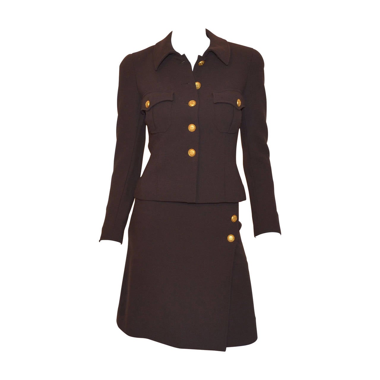 Chanel 1996 Vintage Brown Wool Ensemble Skirt Suit