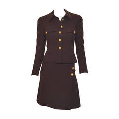 Chanel 1996 Vintage Brown Brown Wool Ensemble Skirt Suit