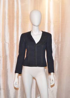 Vintage Chanel 2002 Cruise Collection Navy Tweed Asymmetric Blazer Jacket