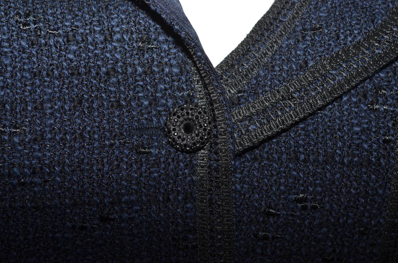 Women's Chanel 2002 Cruise Collection Navy Tweed Asymmetric Blazer Jacket